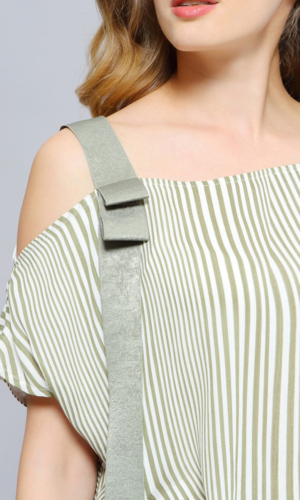 Dress Asymmetric Draped Stripe Print