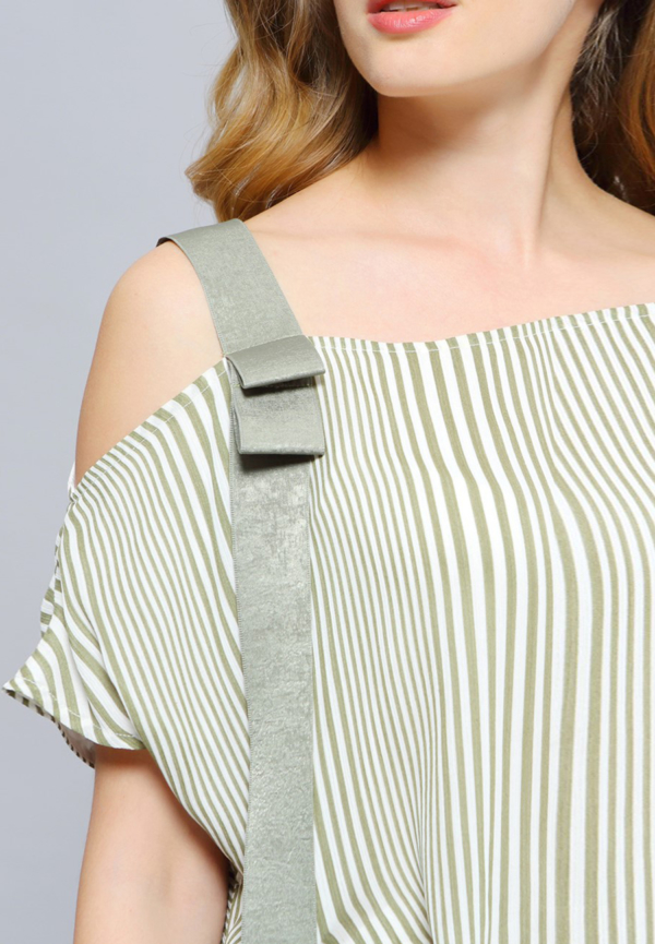 Dress Asymmetric Draped Stripe Print