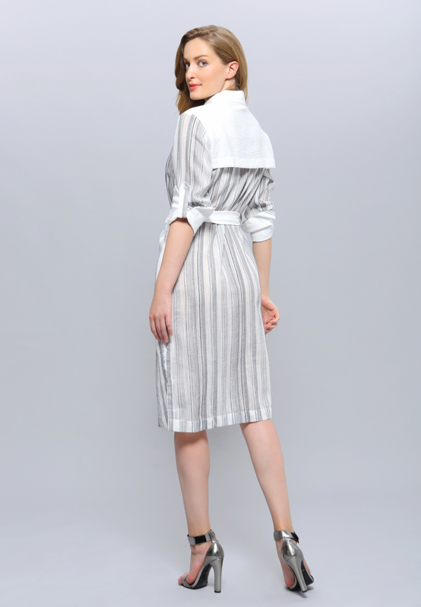 Bi-Material Striped Shirt Dress