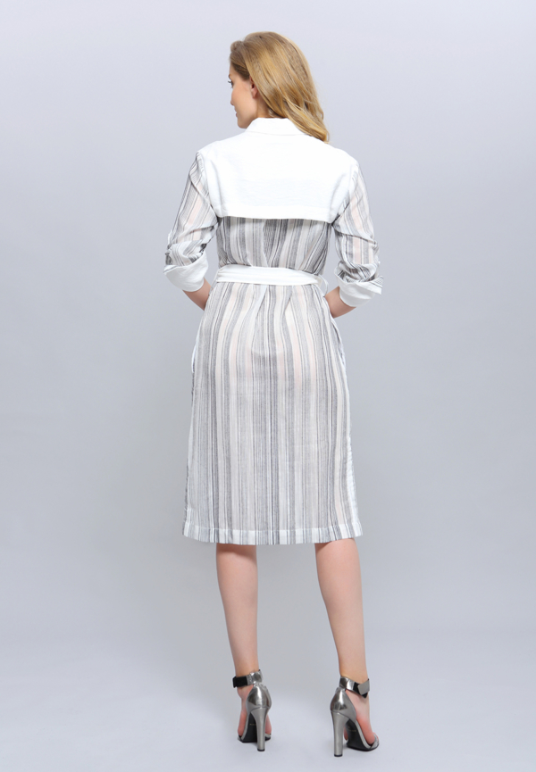 Bi-Material Striped Shirt Dress