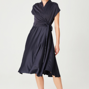 Fit-and-flare wrap-effect satin dress